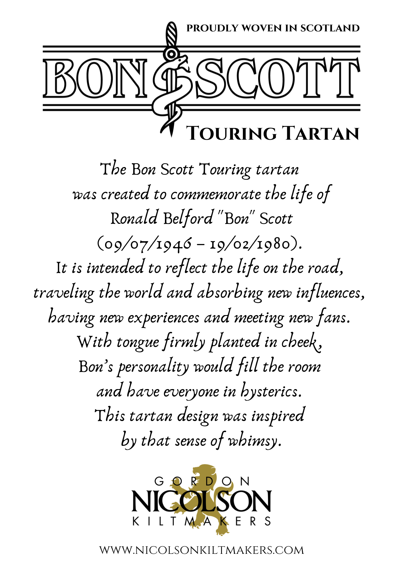 Bon Scott Touring Tartan Kilt