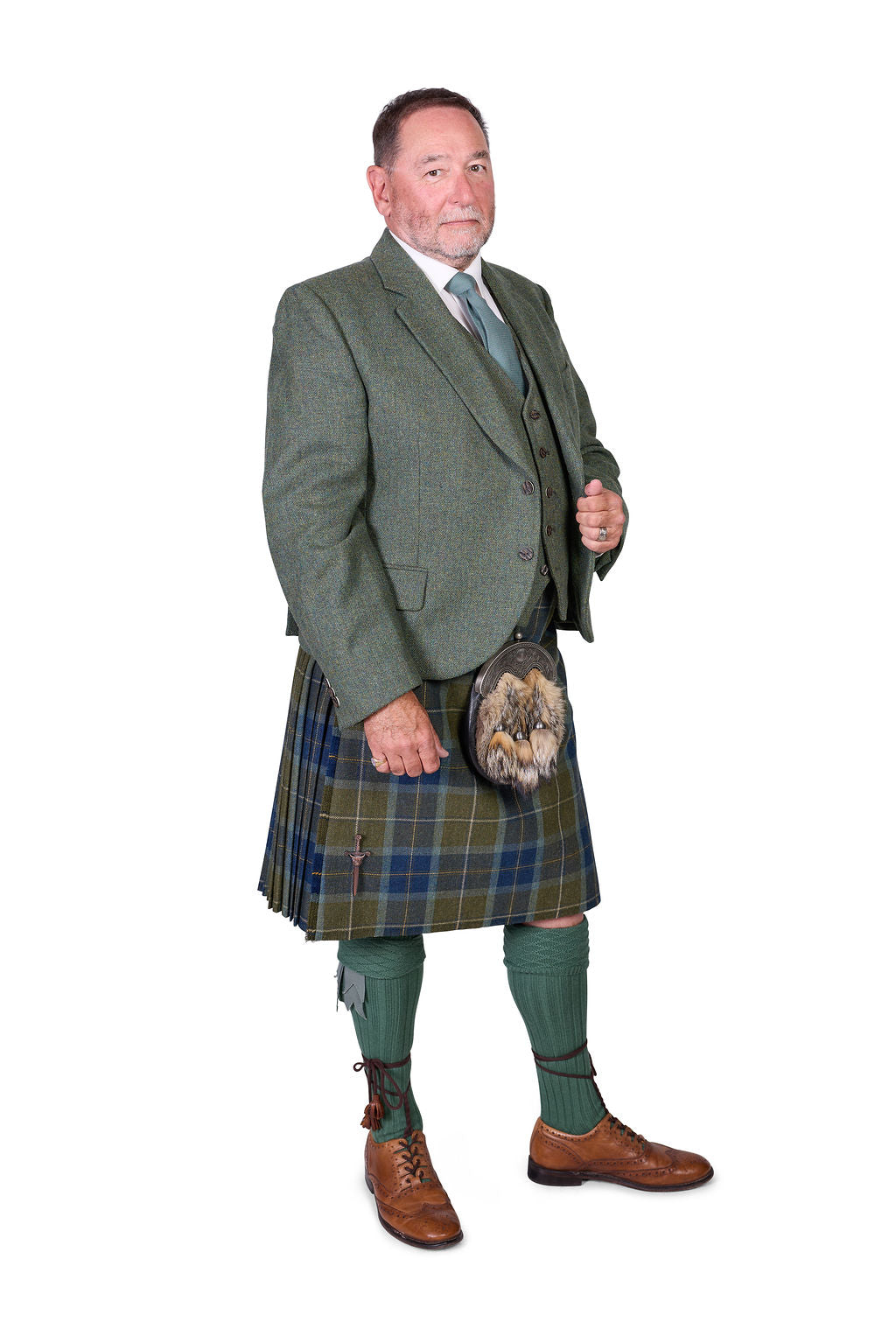 Scottish Borderland Weathered/ Lovat Green Tweed Kilt Hire Outfit