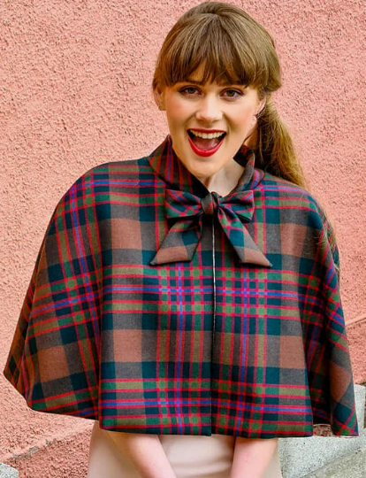 Pure Wool Cape - Choose Your Tartan- Tie Neck Cape with Liberty Fabric Lining