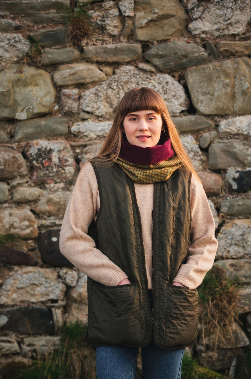 Classic Check Lovat Tweed Cowl Velvet Lining by LoullyMakes