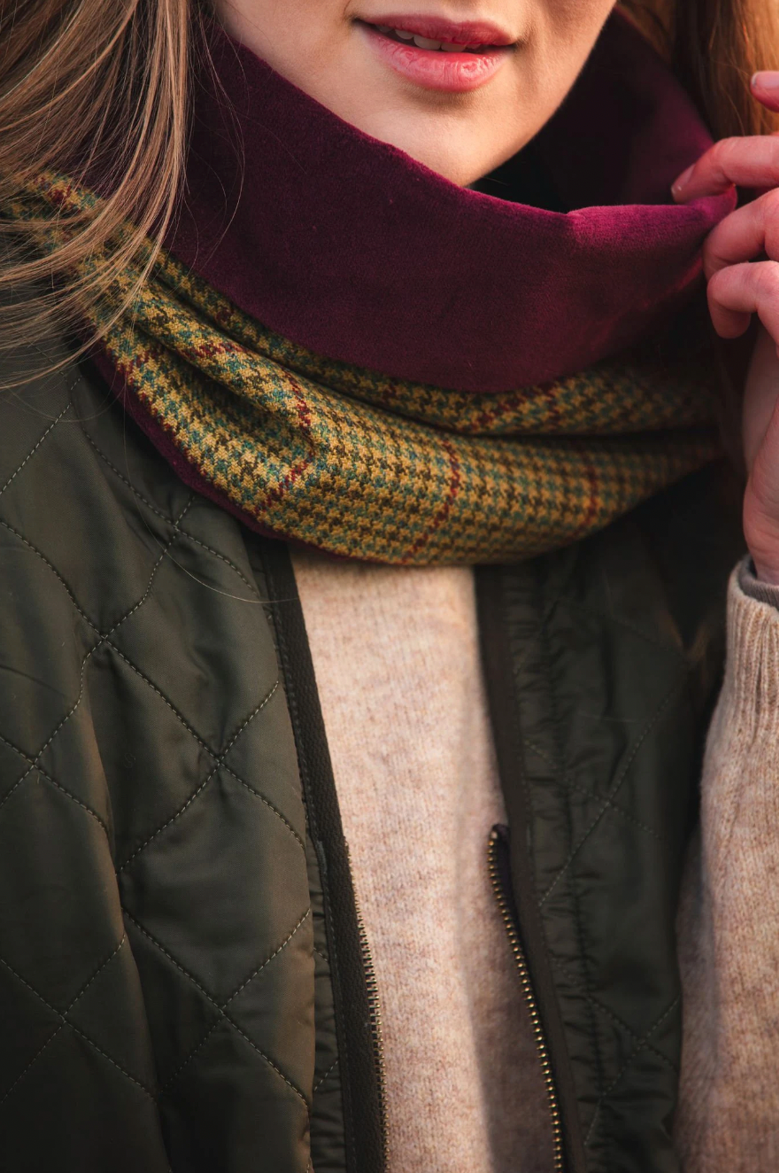 Classic Check Lovat Tweed Cowl Velvet Lining by LoullyMakes