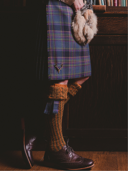 Highland Mist tartan kilts and matching flashes