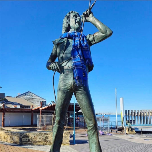 Staute of Bon Scott wearing Heritage Tartan Scarf