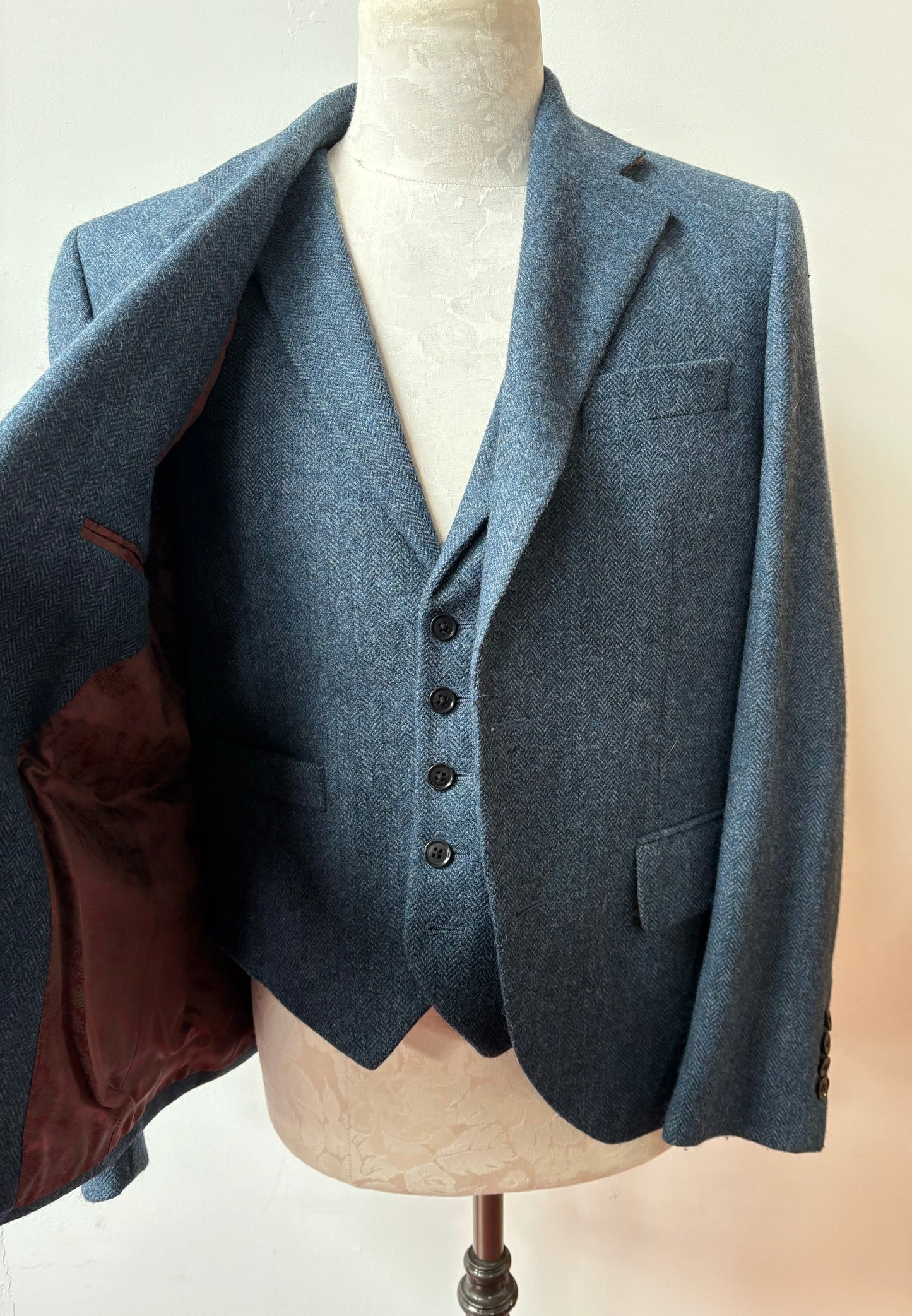 Ex-Hire Blue Tweed Jacket And Waistcoat