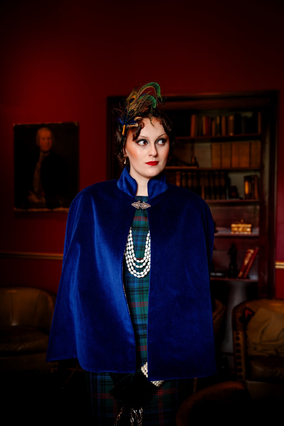 Velvet Cape - Stand Collar Cape with Liberty Fabric Lining