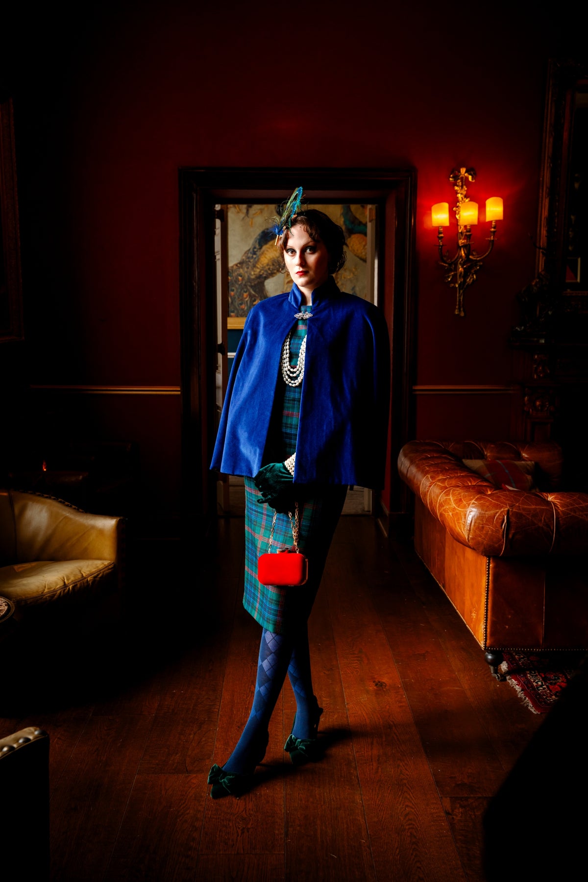 Velvet Cape - Stand Collar Cape with Liberty Fabric Lining