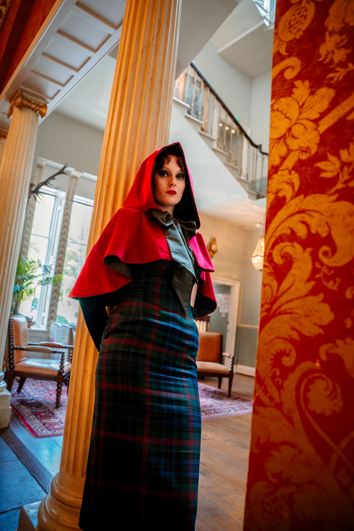 Hooded Velvet Cape with Liberty Fabric Lining