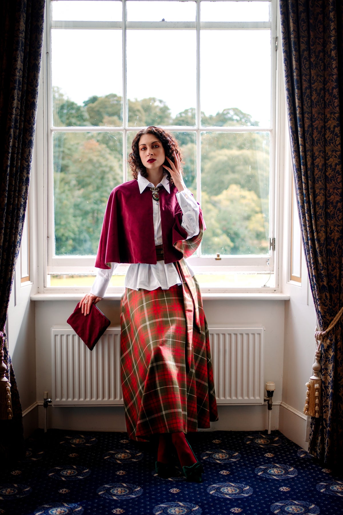 Collarless Velvet Circle Cape with Liberty Fabric Lining