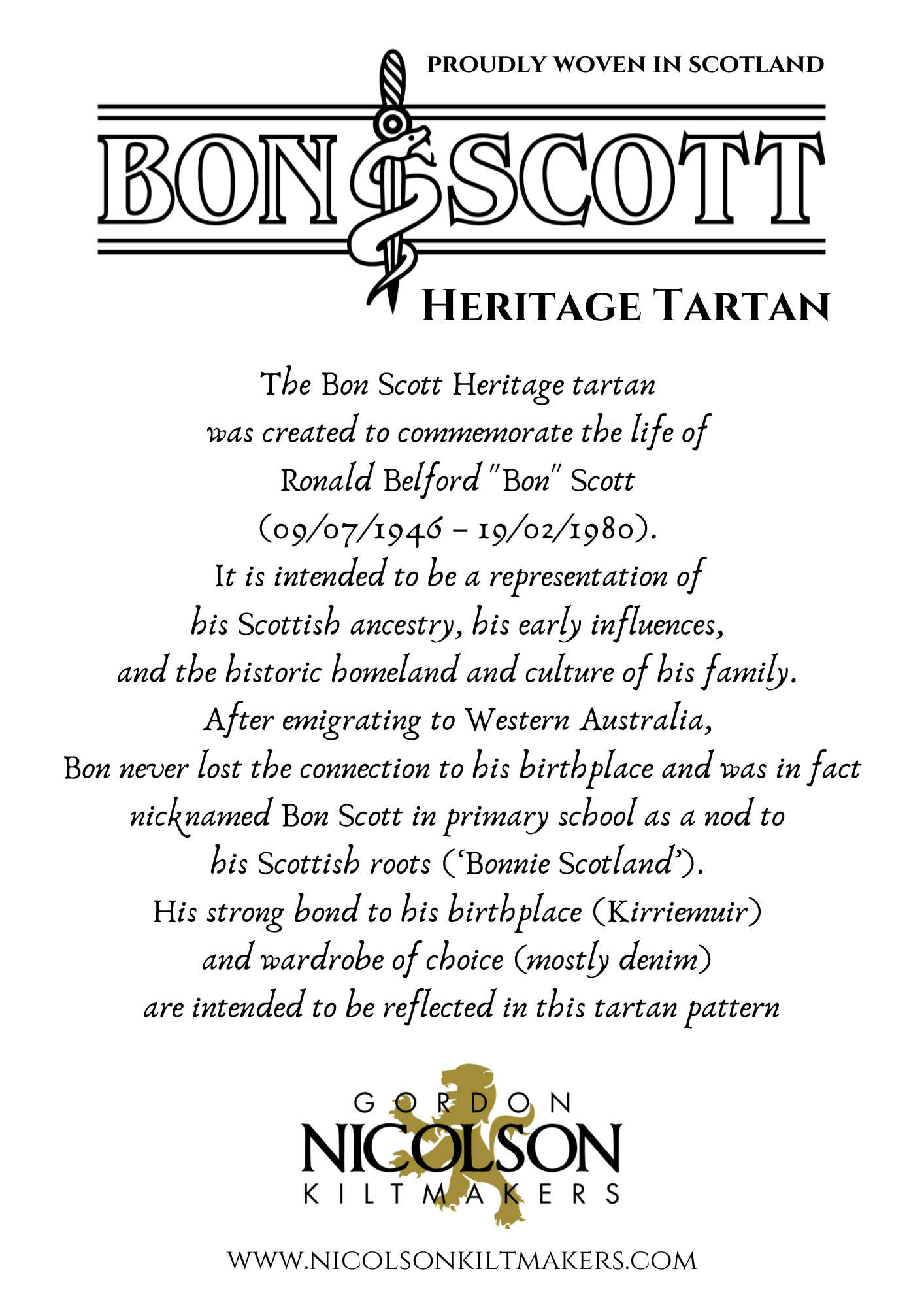 Bon Scott Heritage Tartan Kilt