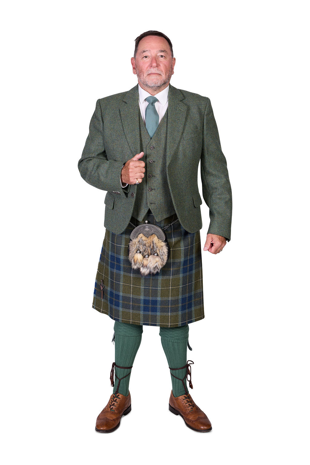 Scottish Borderland Weathered/ Lovat Green Tweed Kilt Hire Outfit