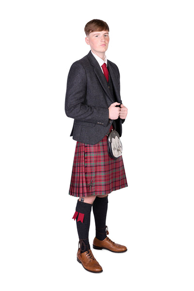 Red Nicolson Muted / Lovat Charcoal Tweed Kilt Hire Outfit