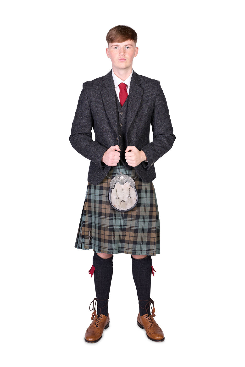 Black Watch Weathered / Lovat Charcoal Tweed Kilt Hire Outfit