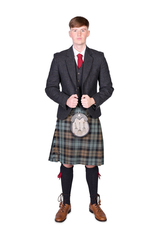 Black Watch Weathered / Lovat Charcoal Tweed Kilt Hire Outfit