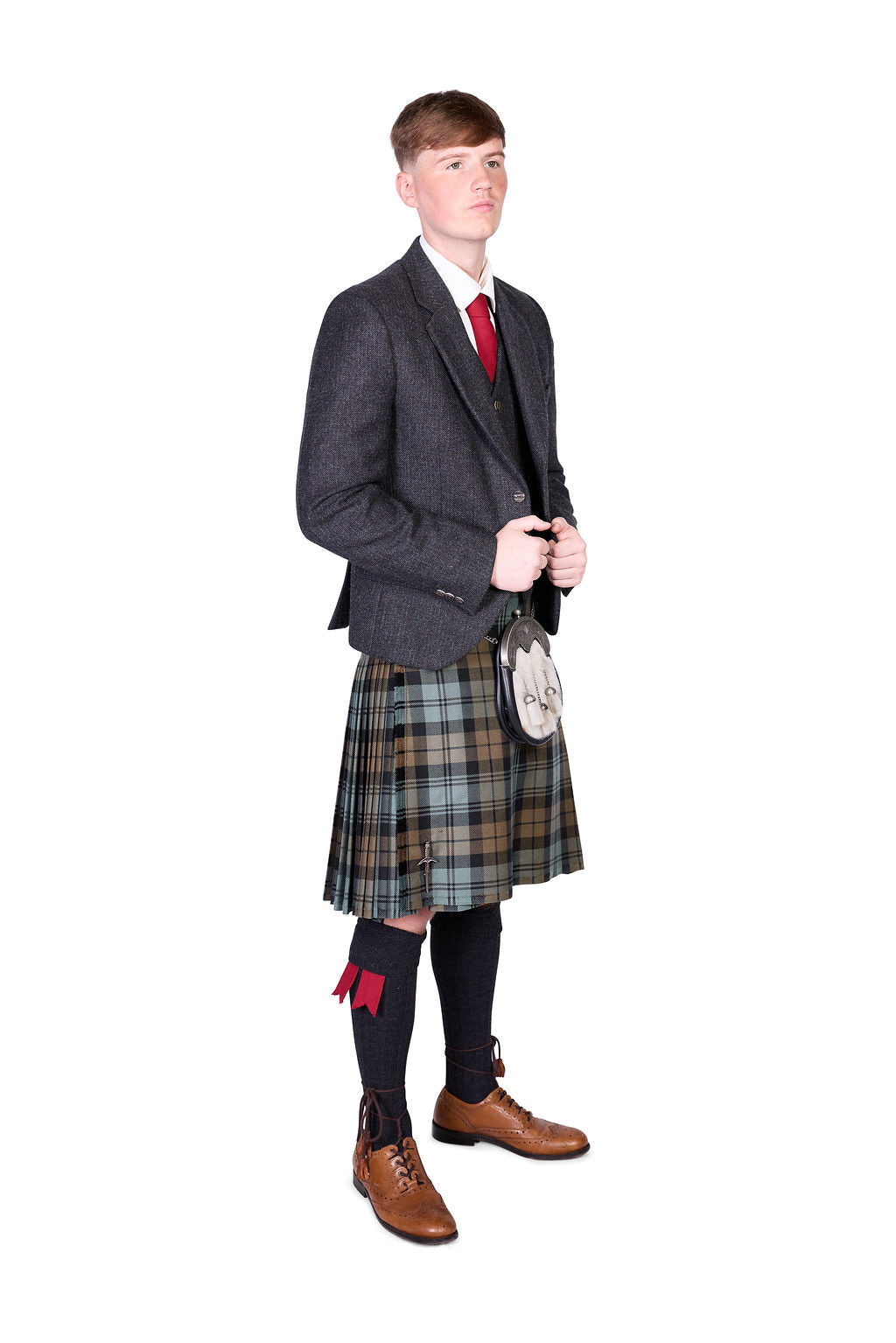 Black Watch Weathered / Lovat Charcoal Tweed Kilt Hire Outfit