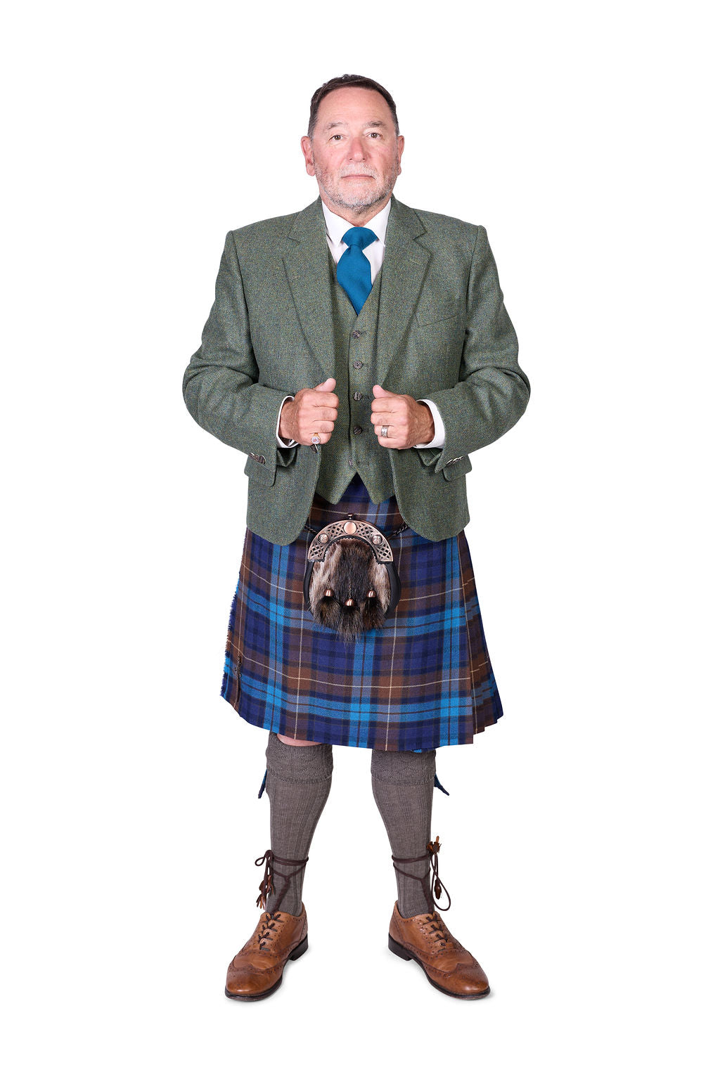 Blue Buchanan / Lovat Green Tweed Kilt Hire Outfit