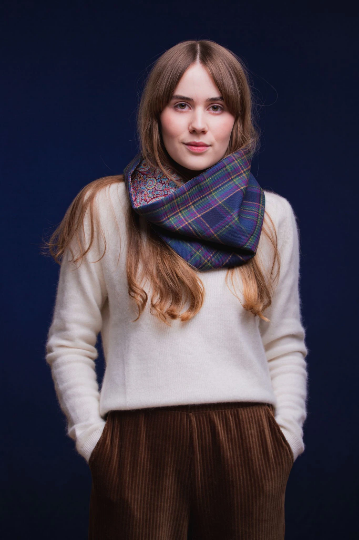 Highland Mist Tartan Cowl lined with Liberty Fabrics by LoullyMakes