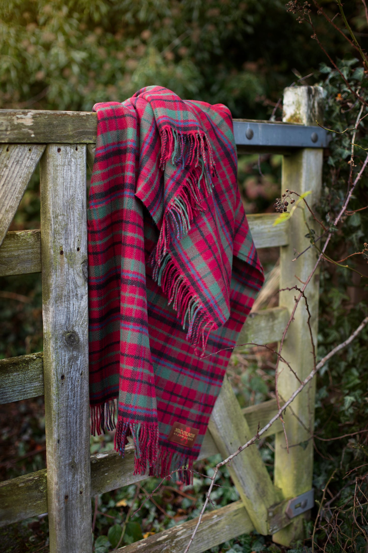 Red Nicolson Muted Tartan Lambswool Blanket