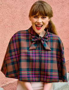 Pure Wool Cape - YOUR OWN TARTAN- Tie Neck Cape made in Scottish Tartan with Liberty Fabric Lining