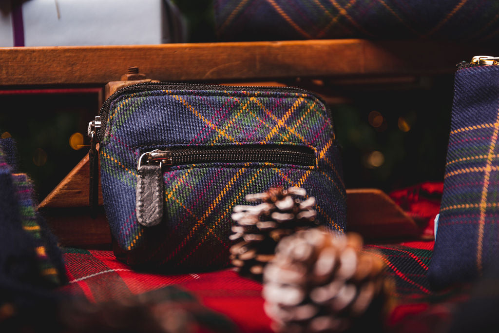 Tartan Leather Coin Purse Highland Mist Blue