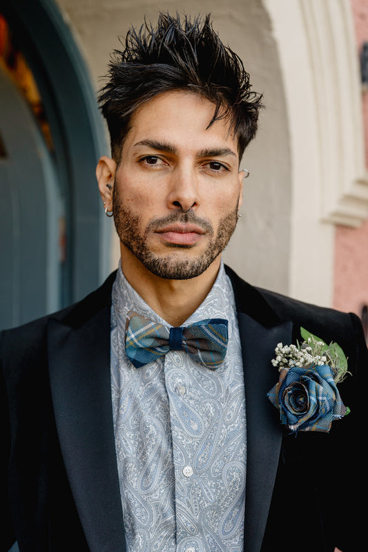 Handmade Tartan Rose Buttonhole - Floral Embellishment