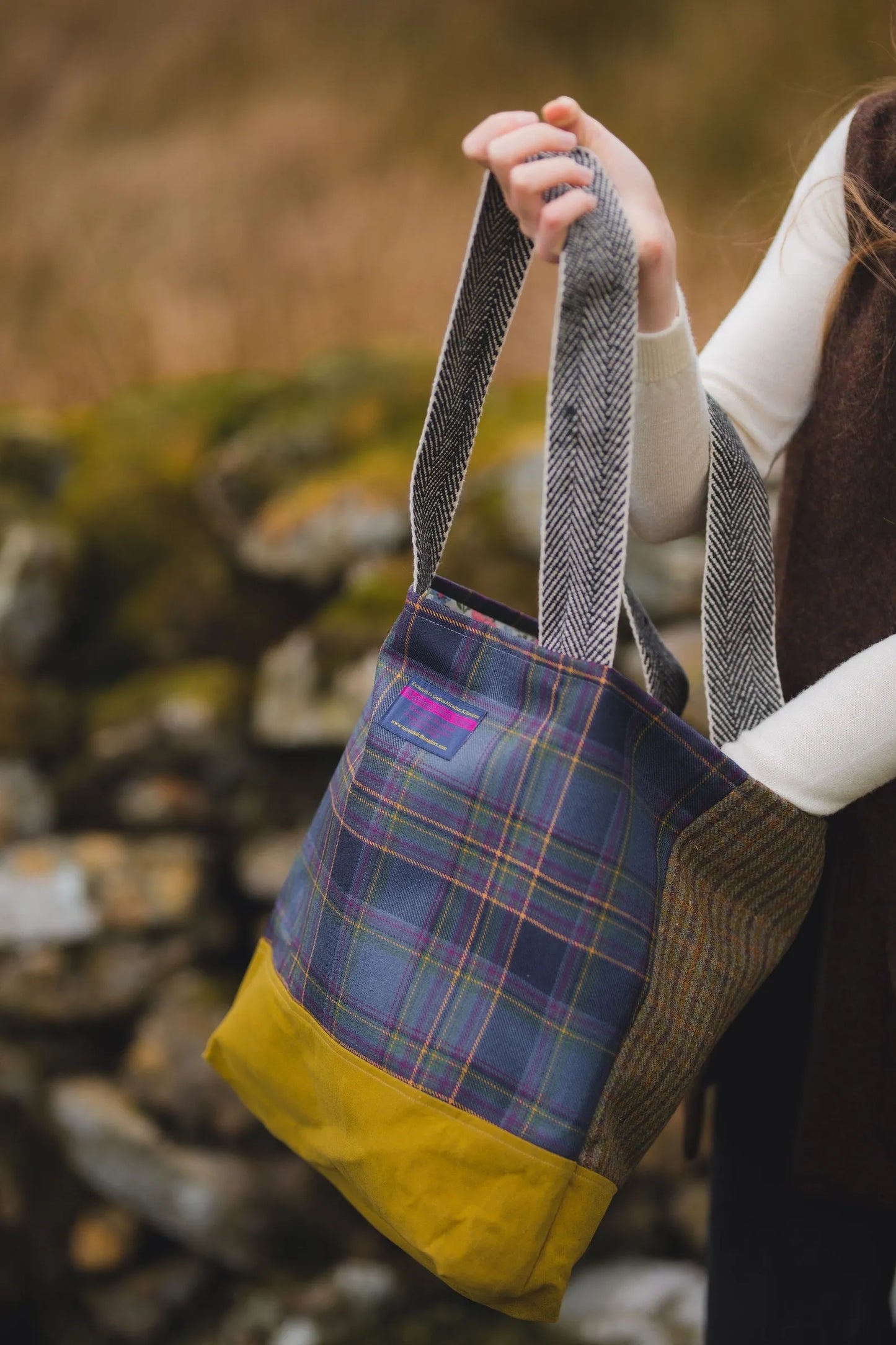 Thistle Scottish Wool Shopper Bag with Liberty Print Lining by LoullyMakes