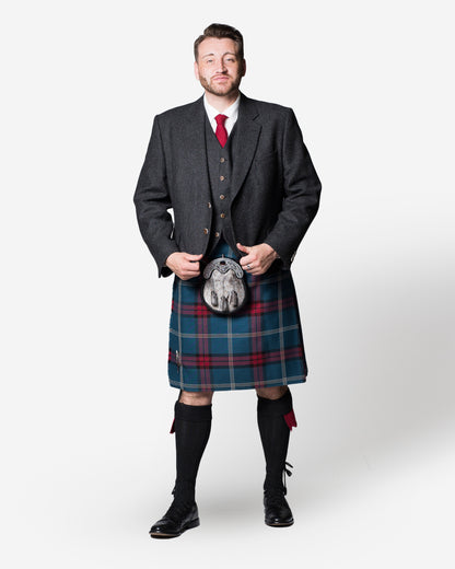 Gordon Nicolson Kiltmakers exclusive University of Edinburgh tartan kilt and charcoal tweed jacket hire outfit