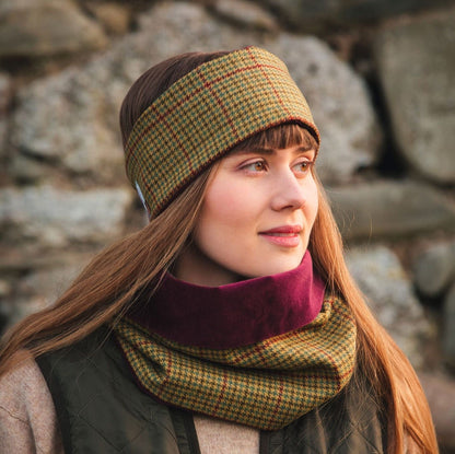 Classic Check Lovat Tweed Ear Warmer Headband Velvet Lining by LoullyMakes