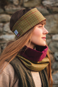 Classic Check Lovat Tweed Ear Warmer Headband Velvet Lining by LoullyMakes