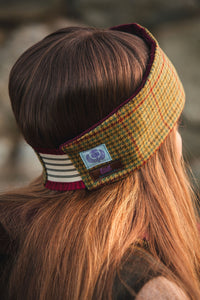 Classic Check Lovat Tweed Ear Warmer Headband Velvet Lining by LoullyMakes