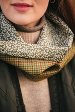 Load image into Gallery viewer, Classic Check Lovat Tweed Cowl lined with Liberty Fabrics by LoullyMakes