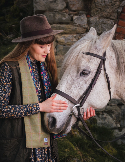 Pale Beige Lovat Tweed Long Scarf lined with Liberty Fabrics by LoullyMakes