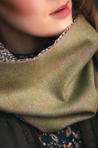 Pale Beige Lovat Tweed Cowl lined with Liberty Fabrics by LoullyMakes