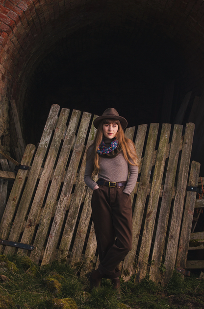 Rich Brown Lovat Tweed Cowl lined with Liberty Fabrics by LoullyMakes