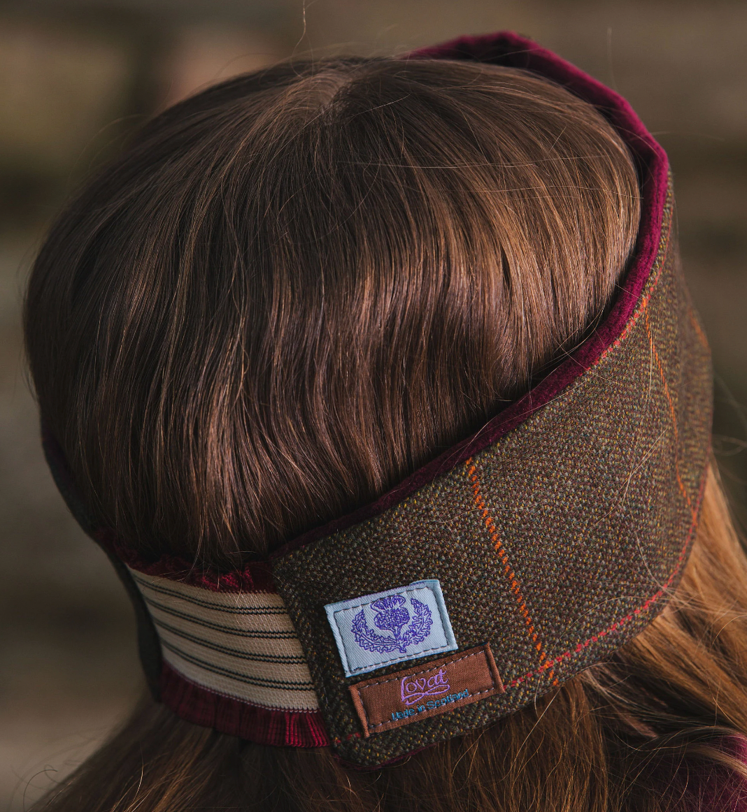 Rich Brown Lovat Tweed Ear Warmer Headband Velvet Lining by LoullyMakes