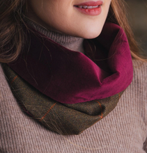 Load image into Gallery viewer, Rich Brown Lovat Tweed Cowl Velvet Lining by LoullyMakes