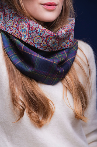 Highland Mist Tartan Cowl lined with Liberty Fabrics by LoullyMakes