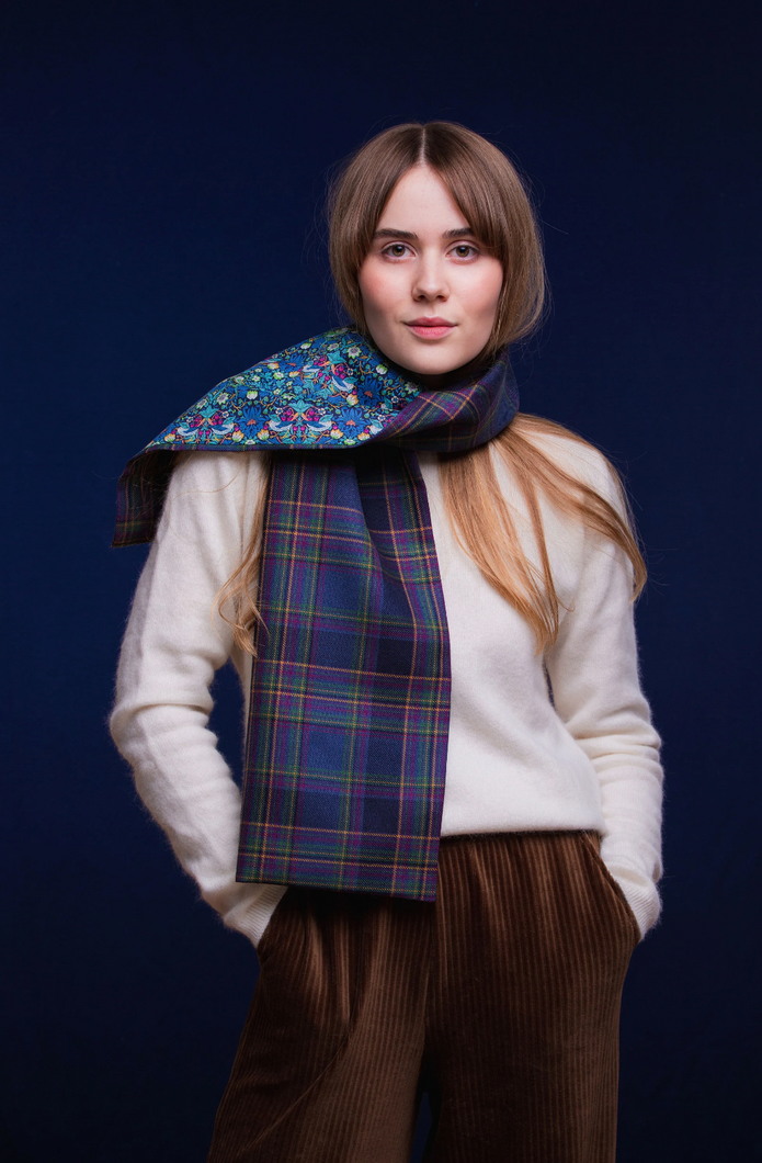 Highland Mist Tartan Long Scarf lined with Liberty Fabrics by LoullyMakes