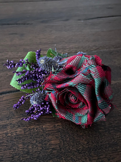 Handmade Tartan Rose Buttonhole - Floral Embellishment