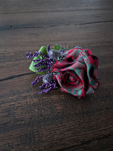 Handmade Tartan Rose Buttonhole - Thistle and Heather