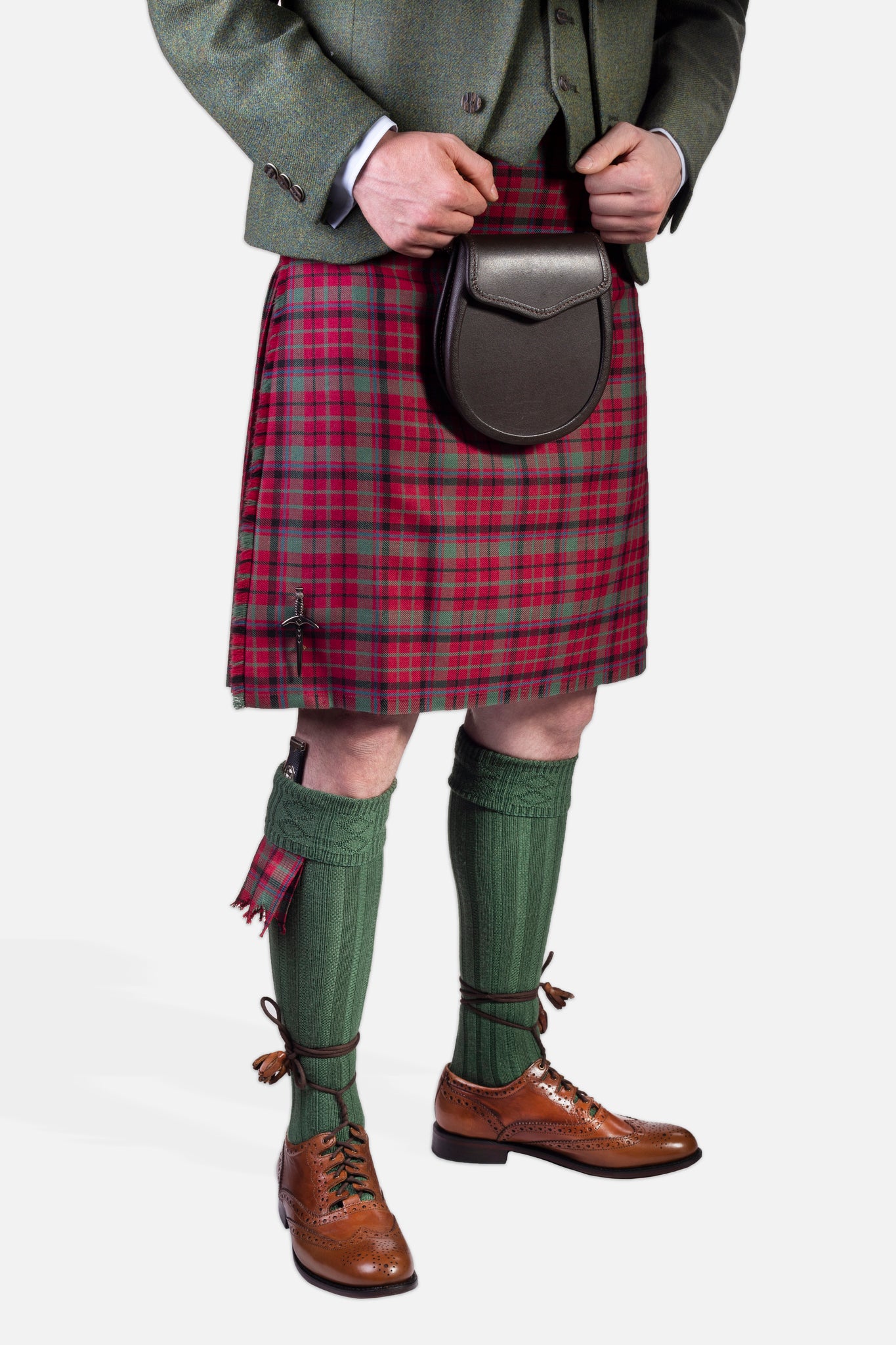 Red Nicolson Muted / Lovat Green Tweed Kilt Hire Outfit