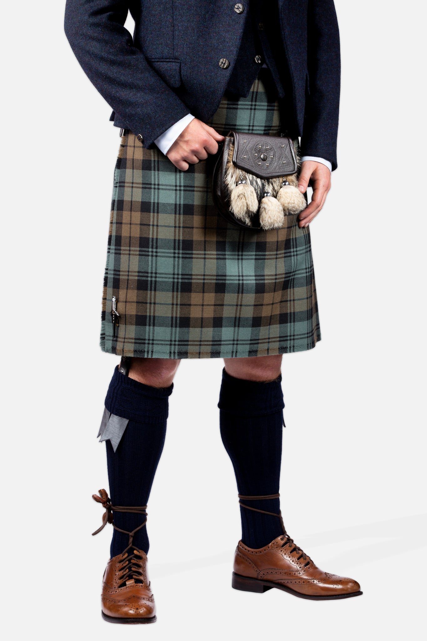 Black Watch Weathered / Lovat Navy Tweed Kilt Hire Outfit