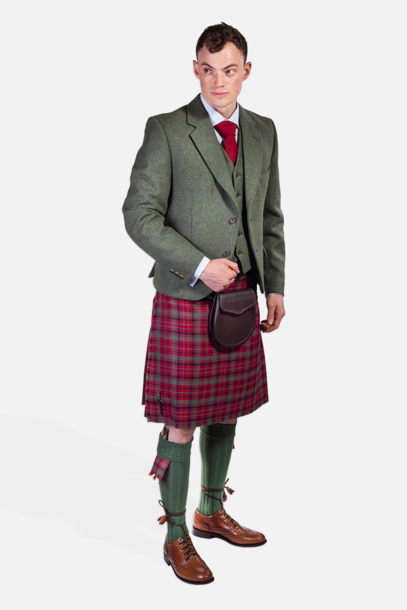 Red Nicolson Muted / Lovat Green Tweed Kilt Hire Outfit